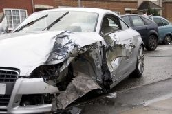 Car showing front end damage